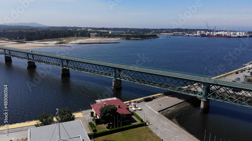 Aerial view of a bridge over the river Lima, linking the parish of Santa Maria Maggiore, in Viana do Castelo, Darque. Was opened in 1878, having been designed by the architect Gustave Eiffel.
