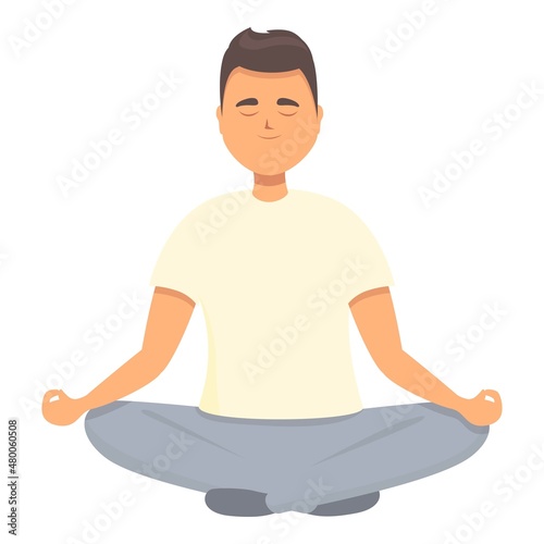 Peaceful meditate icon cartoon vector. Yoga pose. Relax mind