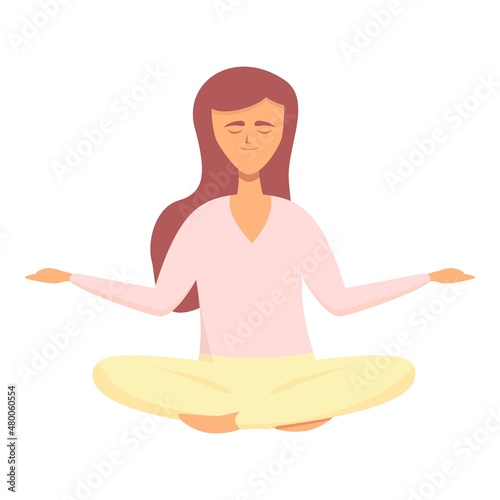 Zen meditation icon cartoon vector. Woman relax. Meditate character