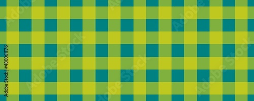 Banner, plaid pattern. Teal on Yellow color. Tablecloth pattern. Texture. Seamless classic pattern background.
