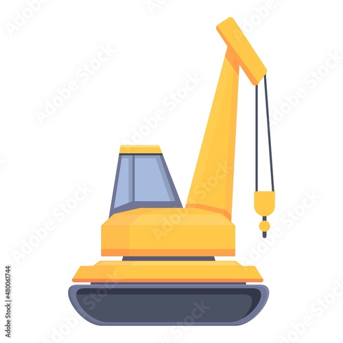 Small excavator icon cartoon vector. Mine industry. Work sand