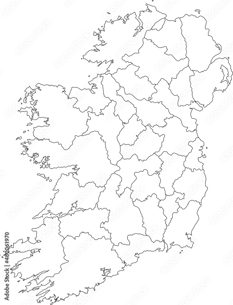 Outline of 32 counties of Ireland vector illustration