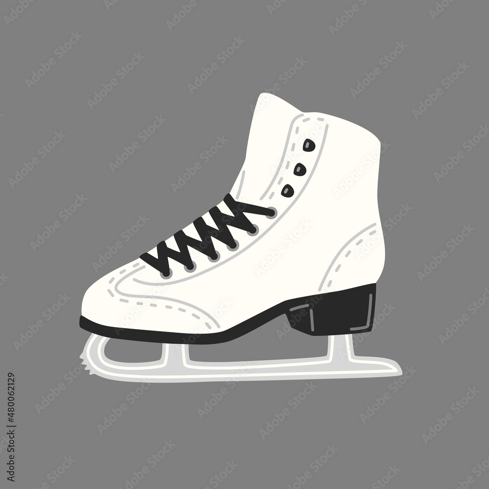 Women white ice skate for figure skating. Vector flat illustration Women white ice skate for figure skating. Vector flat illustration