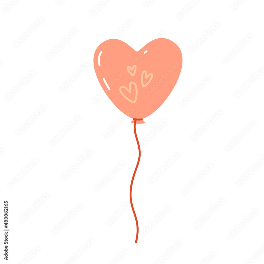 Pink heart-shaped balloon. Vector flat illustration