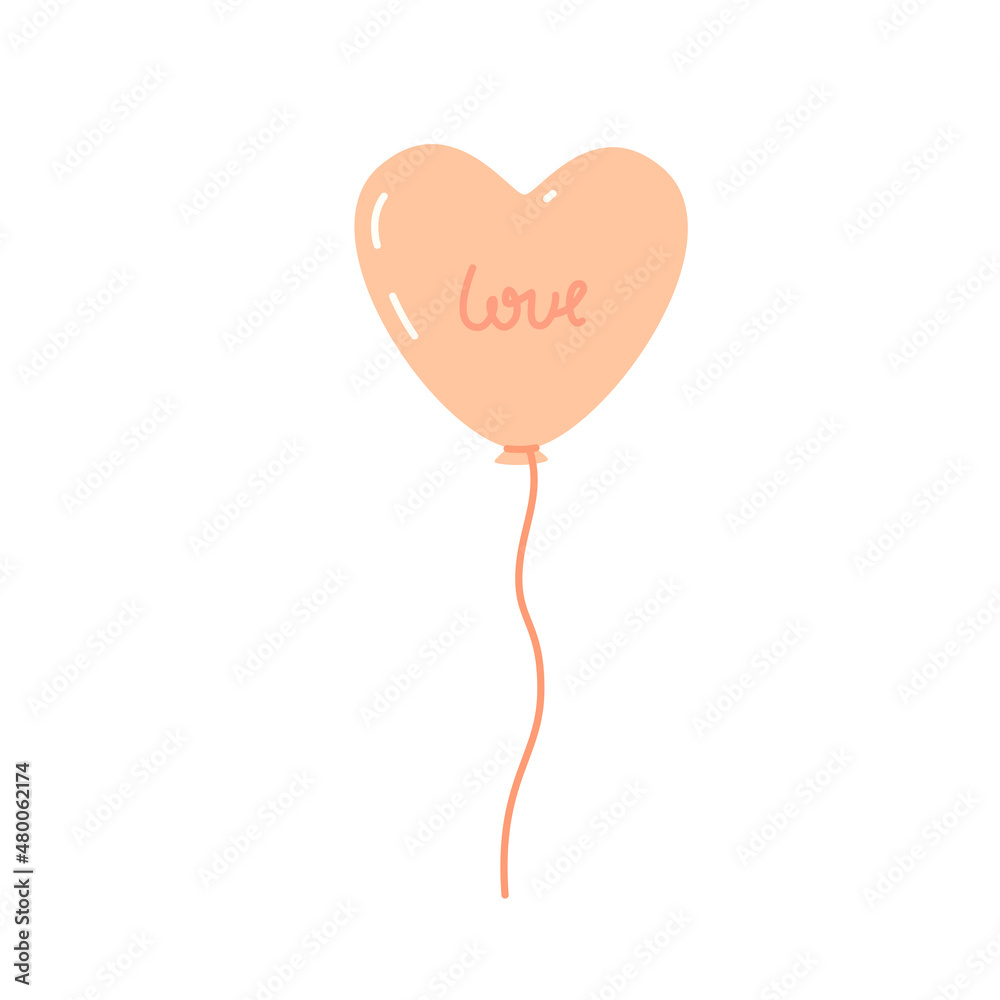 Pink heart-shaped balloon. Vector flat illustration