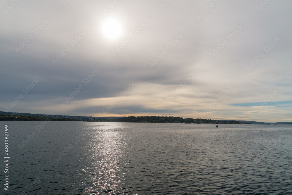 View of Oslo fjord at cloudy day, Norway.
