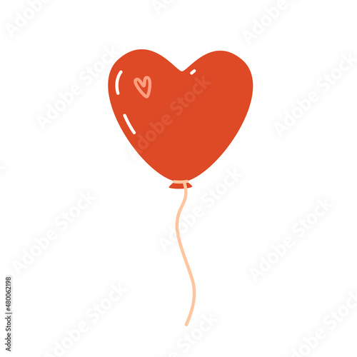 Red heart-shaped balloon. Vector flat illustration