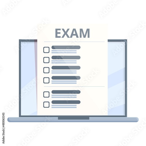Online final exam icon cartoon vector. Internet education. Student book