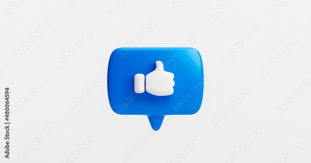 Blue bubble like button or icon thumbs up or like sign feedback concept on white background 3D rendering Blue bubble like button or icon thumbs up or like sign feedback concept on white background 3D rendering