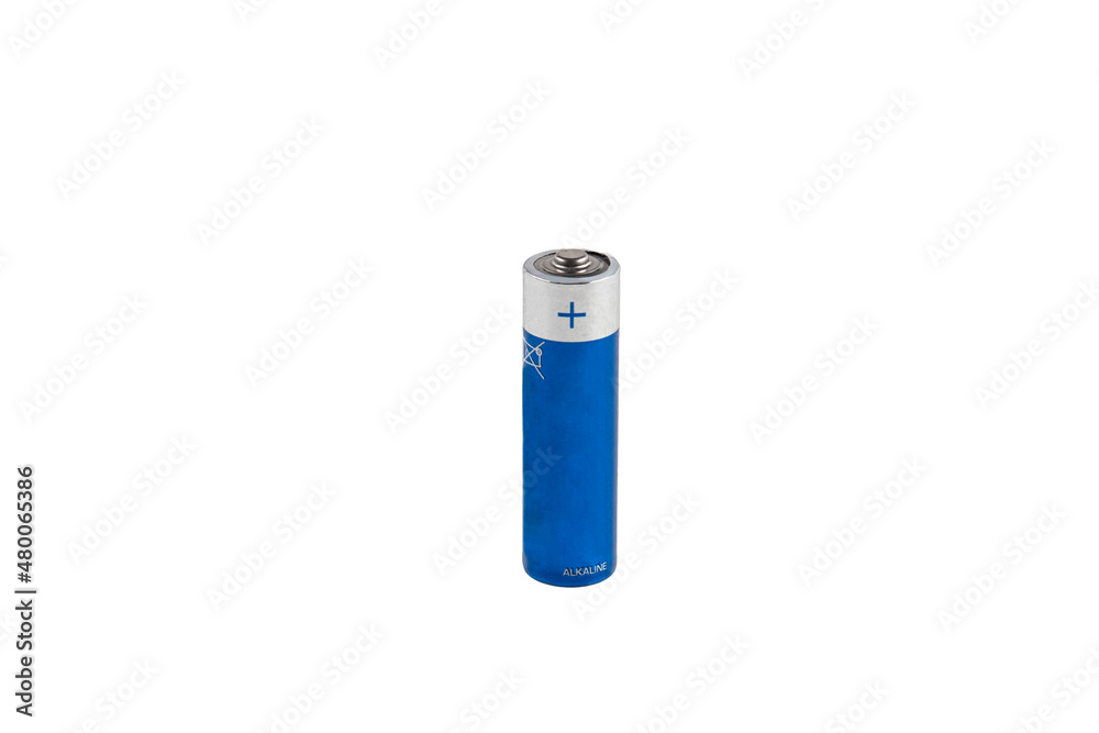 Pen rechargeable battery. Alkaline AA-size batteries on white background.