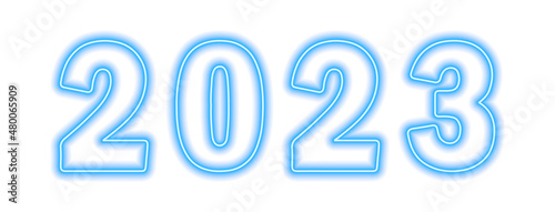 Blue neon colored 2023 year isolated on white