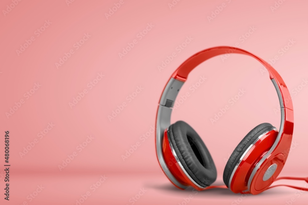 Wireless Headset on the desk. Portable Stereo Bluetooth Full Size Headphones Wireless Headset on the desk. Portable Stereo Bluetooth Full Size Headphones