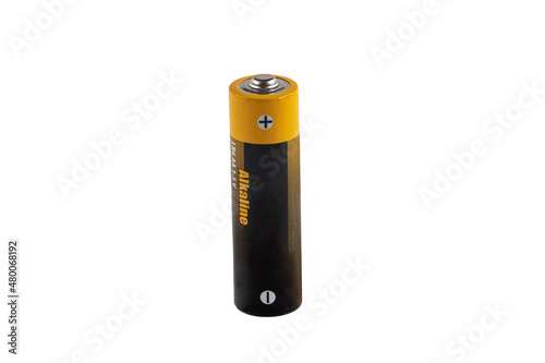 Pen rechargeable battery. Alkaline AA-size batteries on white background. photo