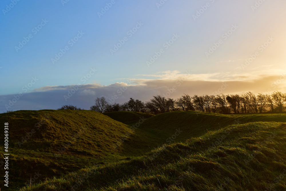 Fototapeta premium Hill of Tara, an archaeological complex, ancient monuments. seat of the High King of Ireland, County Meath, Ireland