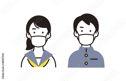 マスクをつけた中学生の男女