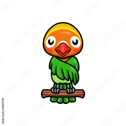 Cute little parrot cartoon on tree branch