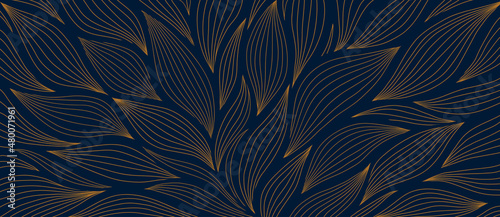 Fototapeta Naklejka Na Ścianę i Meble -  Luxury floral pattern with hand drawn leaves. Elegant astract background in minimalistic linear style.