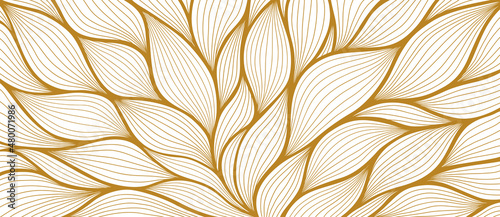 Luxury floral pattern with hand drawn leaves. Elegant astract background in minimalistic linear style.