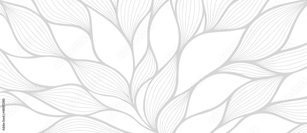 Luxury floral pattern with hand drawn leaves. Elegant astract background in minimalistic linear style.