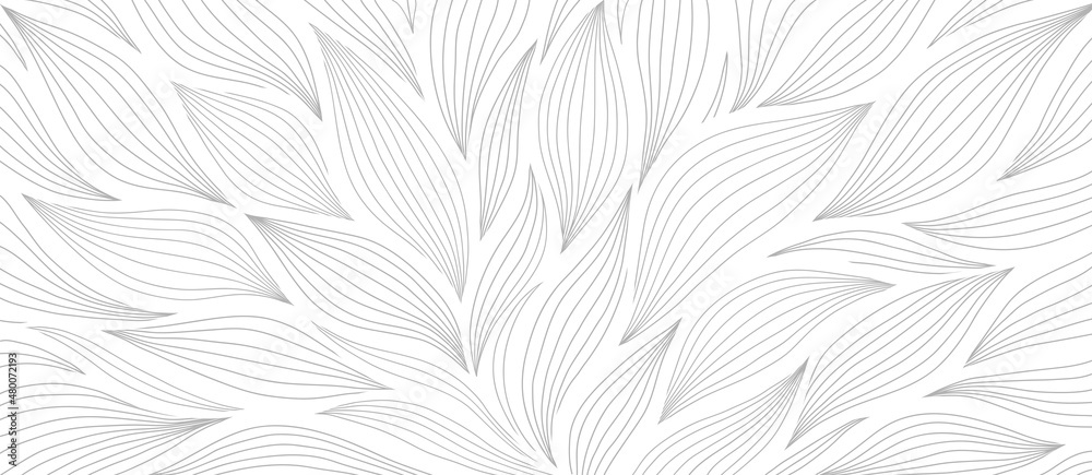 Luxury floral pattern with hand drawn leaves. Elegant astract background in minimalistic linear style. - obrazy, fototapety, plakaty 