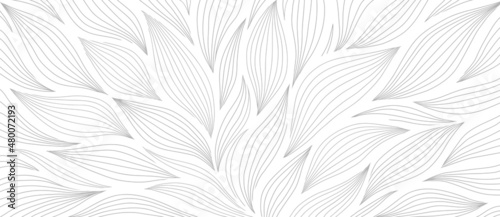 Luxury floral pattern with hand drawn leaves. Elegant astract background in minimalistic linear style. #480072193