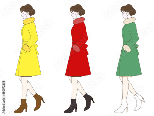 コートの女性②全身_カラフル