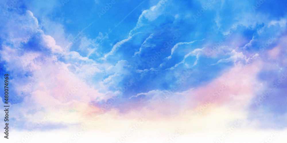 朝焼けと入道雲の風景イラスト