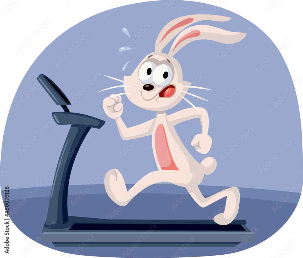 White Bunny Running on a Treadmill Vector Cartoon Illustration Stock Vector  | Adobe Stock