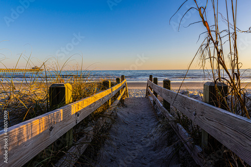 Fototapeta Naklejka Na Ścianę i Meble -  Boardwalk to Cherry Grove Beach and Pier, Myrtle Beach, South Carolina, USA