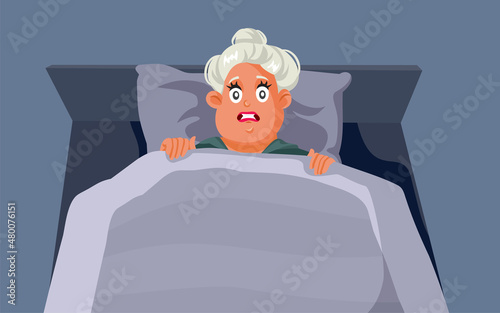 Scared Adult Woman Awake from a Nightmare Vector Cartoon Illustration
