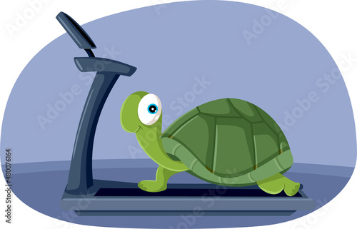 Turtle Running on a Treadmill Vector Cartoon Illustration