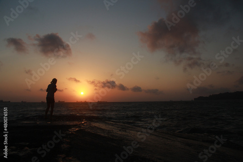 Amazing sunrise at Teluk Penyu beach in Cilacap Indonesia.