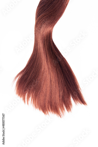 Brown red mauve hair natural , isolated on white background , beauty