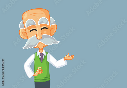 Elderly Man Presenting Hand Gesture Vector Cartoon 
