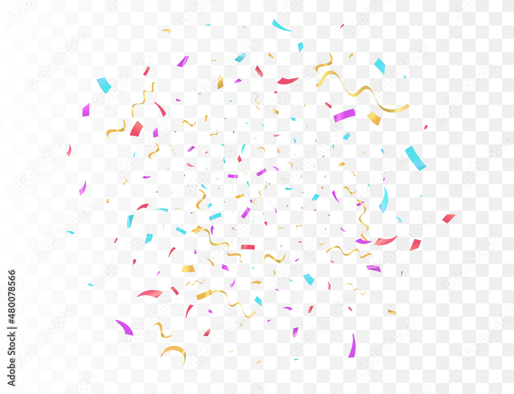 Fototapeta premium Confetti burst explosion On Transparent Background Color flying ribbons and streamers. Birthday party vector background