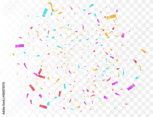 Confetti burst explosion On Transparent Background Color flying ribbons and streamers. Birthday party vector background