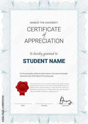 Certificate or diploma template with guilloche style in vector illustration.