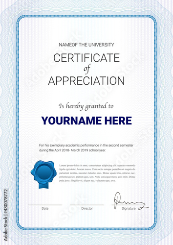 Certificate or diploma template with guilloche style in vector illustration.