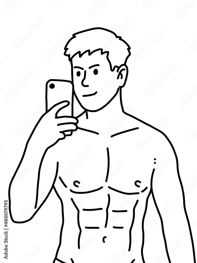 Fototapeta premium black and white of cute man cartoon for coloring