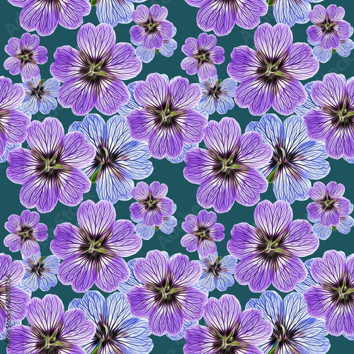 Geranium  pelargonium. Illustration  texture of flowers. Seamless pattern. Floral background  photo collage for production of textile  cotton fabric. For wallpaper  covers.