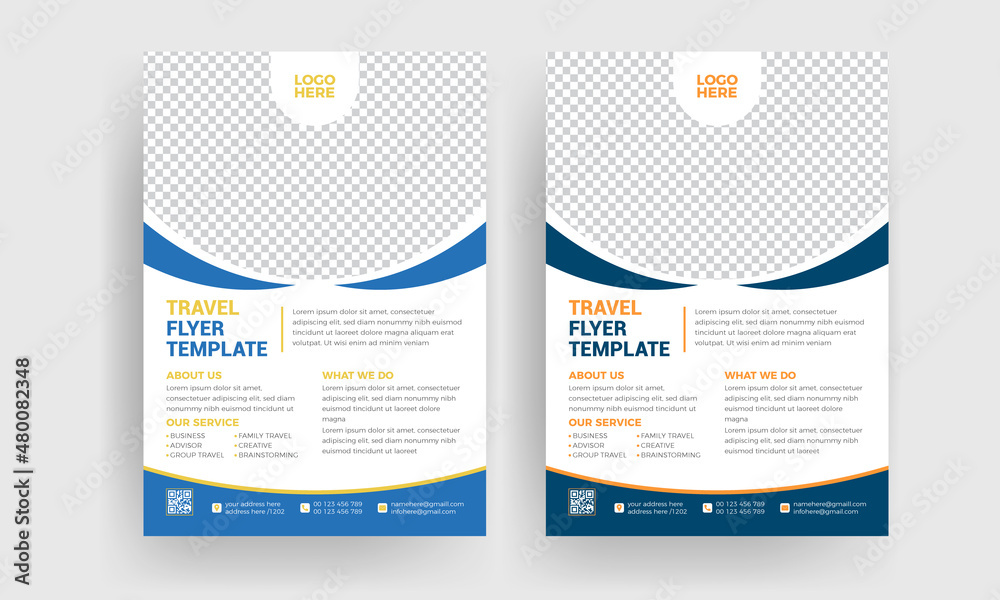 Template design for a creative travel flyer with venue and contact details. Promotional design for summer travel agencies. Template design for a creative travel flyer with venue and contact details. Promotional design for summer travel agencies.