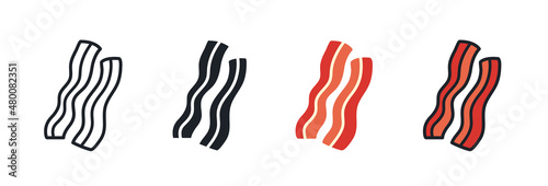 Bacon strips icon. Linear flat color icons contour shape outline. Black isolated silhouette. Fill solid icon. Modern glyph design. Set of vector illustrations. Meat products. Food ingredients
