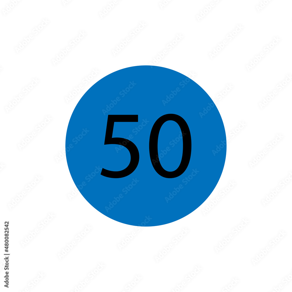 50 kilometres minimum speed limit. Road traffic sign. Blue circle. Regulation icon. Vector illustration. Stock image. 50 kilometres minimum speed limit. Road traffic sign. Blue circle. Regulation icon. Vector illustration. Stock image.