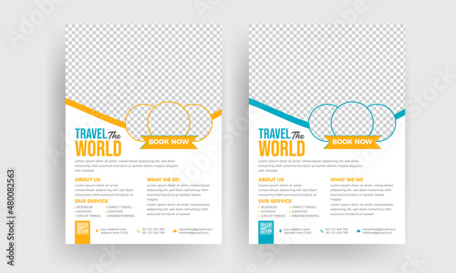 Template design for a luxury travel flyer with venue and contact details. Promotional design for summer travel agencies.