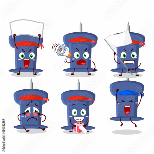 Mascot design style of blue push pin character as an attractive supporter