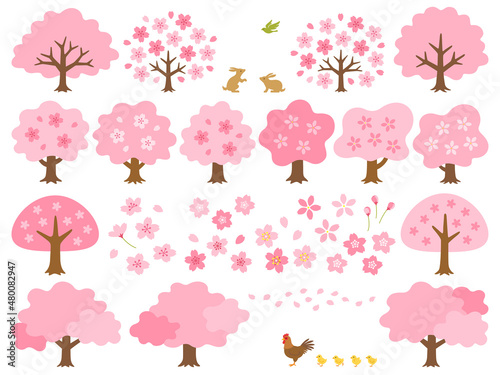 Photos 桜の木と動物達のイラストセット
