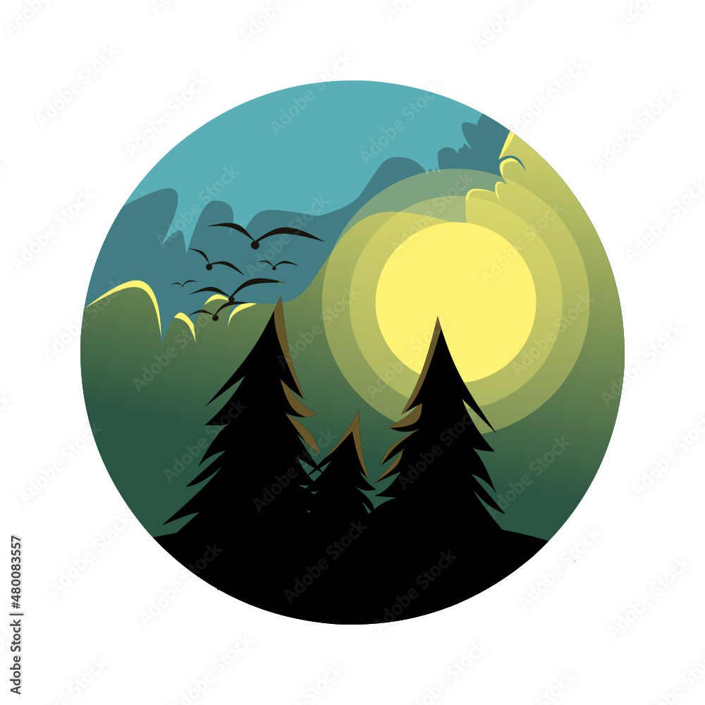 nature scenery background or logo, sun, evening mood