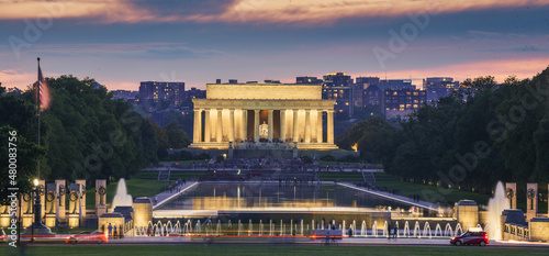 Lincoln Monument construction in sunset light. Landmark of United States of America, Washington DC.