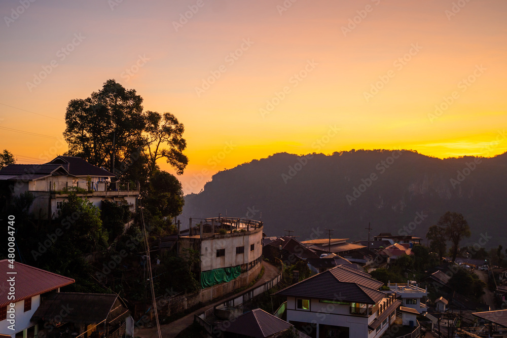 beautiful view of sunrise at Phahee Village-Chiang Rai