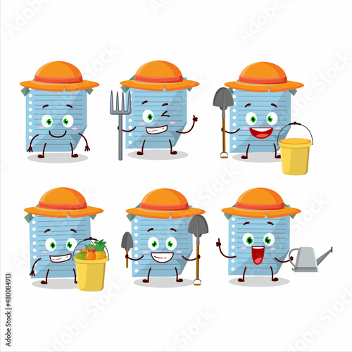 Farmer blue sticky notes cute mascot character with fork